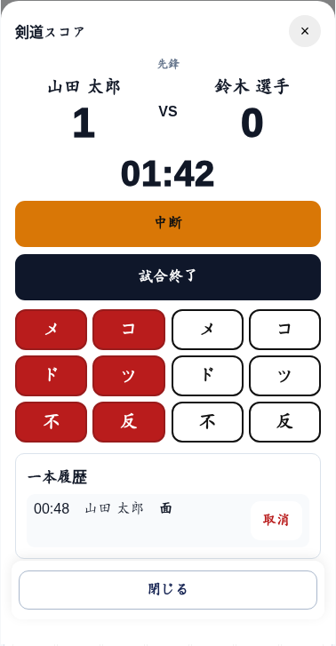 剣録 v1.1.11 の実際のスコア入力画面